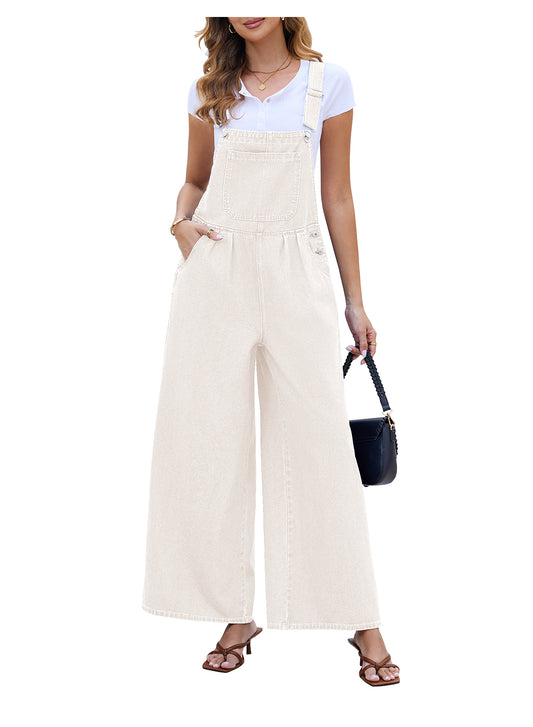Heatique Fashion Denim Overalls for Women Adjustable Wide Leg Loose Fit One Piece Jumpsuit with Pockets