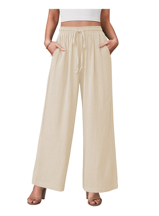 Heatique Women's Comfortable Linen Pants Loose Fit High Waisted Drawstring Palazzo Trousers for Summer