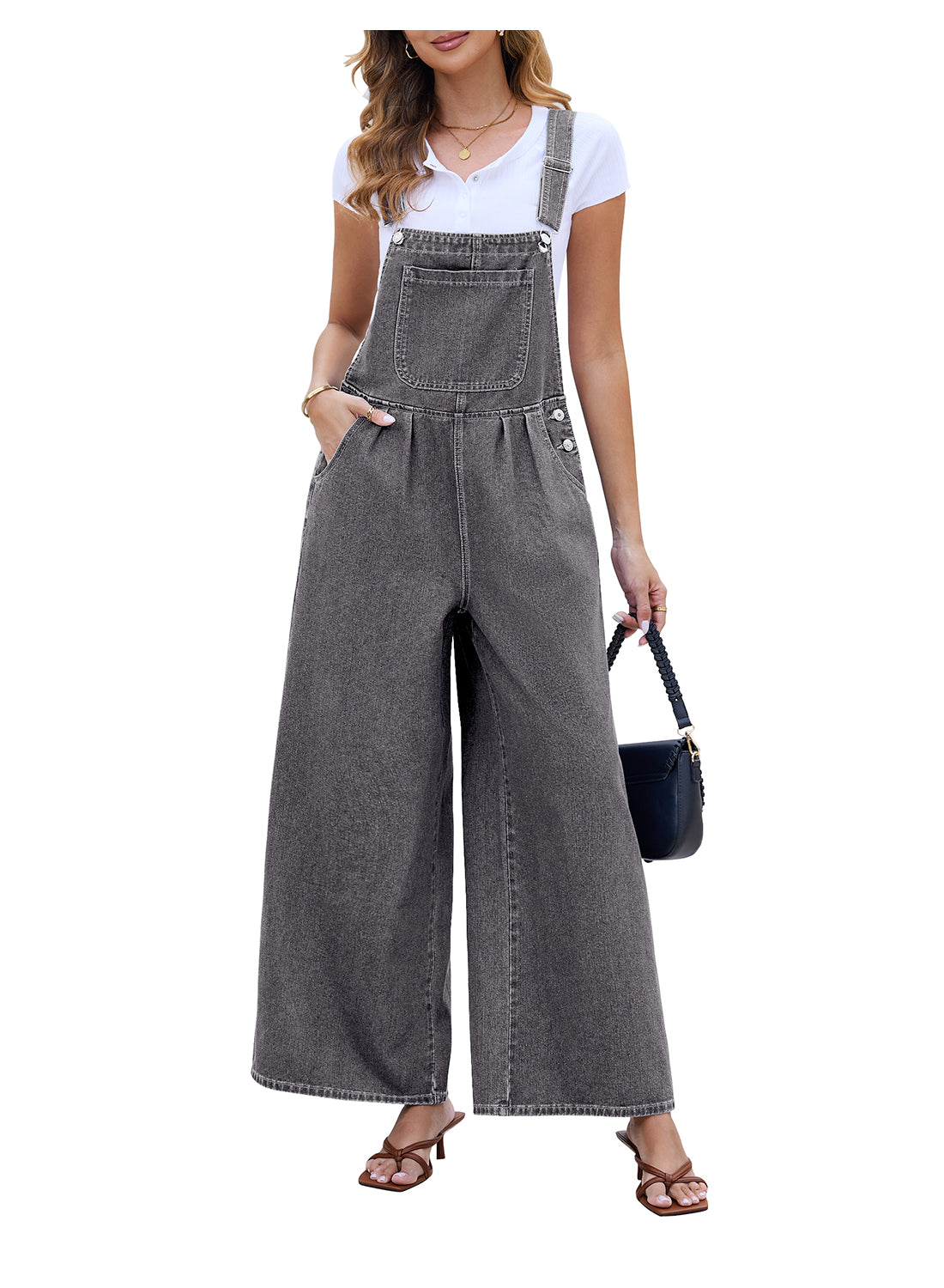 Heatique Fashion Denim Overalls for Women Adjustable Wide Leg Loose Fit One Piece Jumpsuit with Pockets