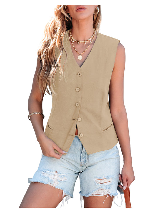 Heatique Elegant Vests for Women Breathable Lightweight Linen Sleeveless Vest Top for Work and Casual wear