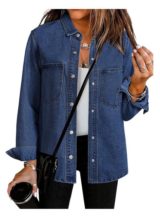 Heatique Classic Denim Jackets for Women Chic Western Long Sleeve Jacket with Pockets