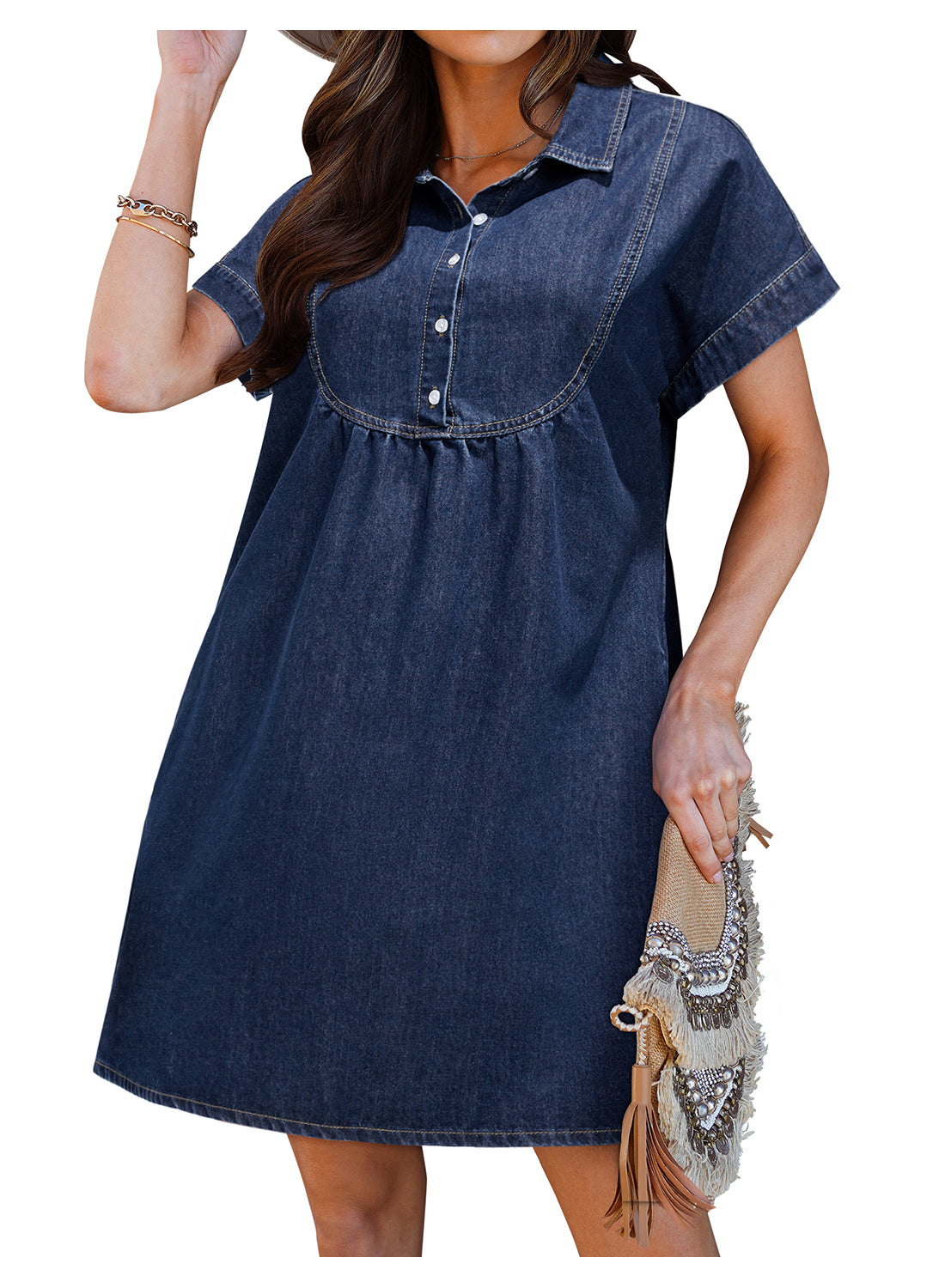 Heatique Western Style Jean Dress for Women Relaxed Fit  Button Up Short Sleeve Denim Dresses