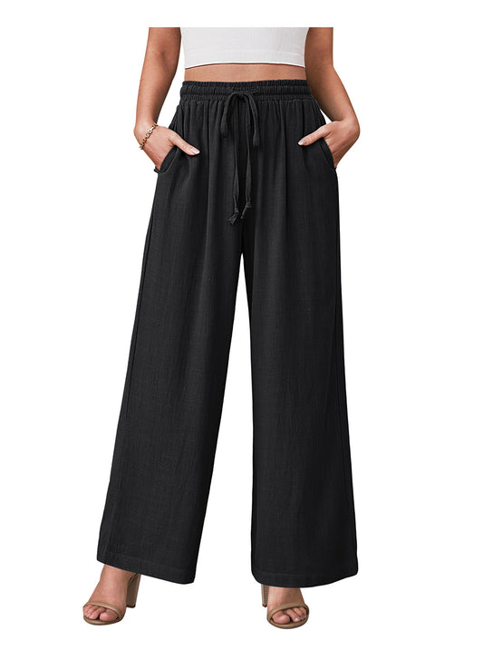 Heatique Women's Comfortable Linen Pants Loose Fit High Waisted Drawstring Palazzo Trousers for Summer