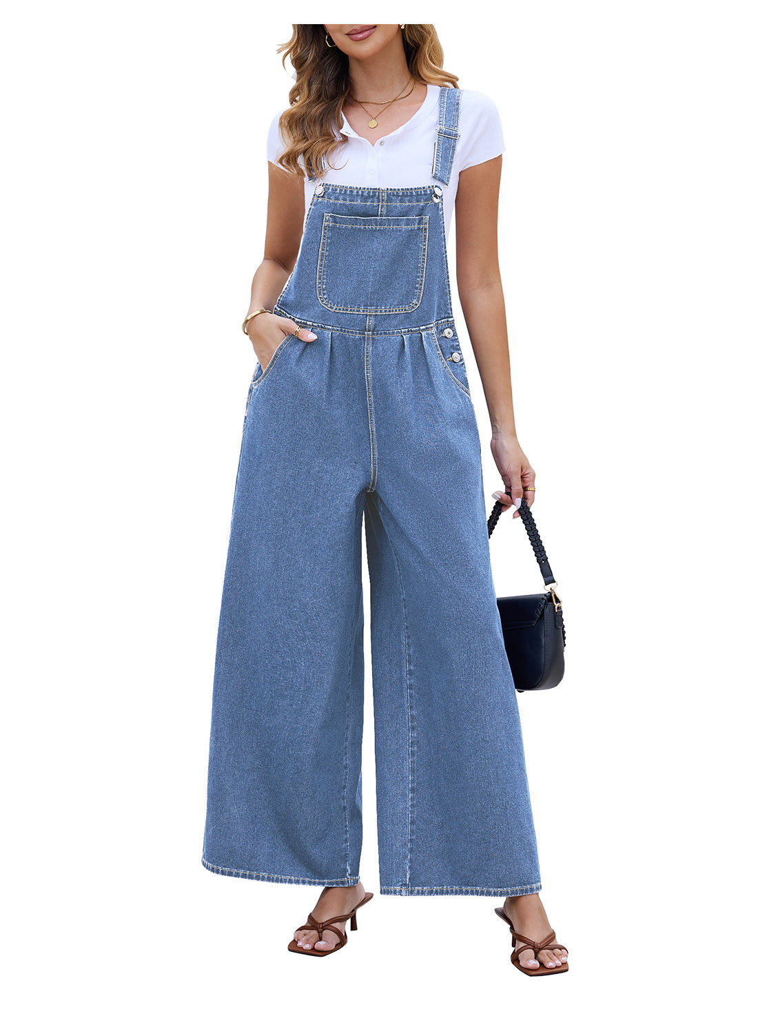 Heatique Fashion Denim Overalls for Women Adjustable Wide Leg Loose Fit One Piece Jumpsuit with Pockets