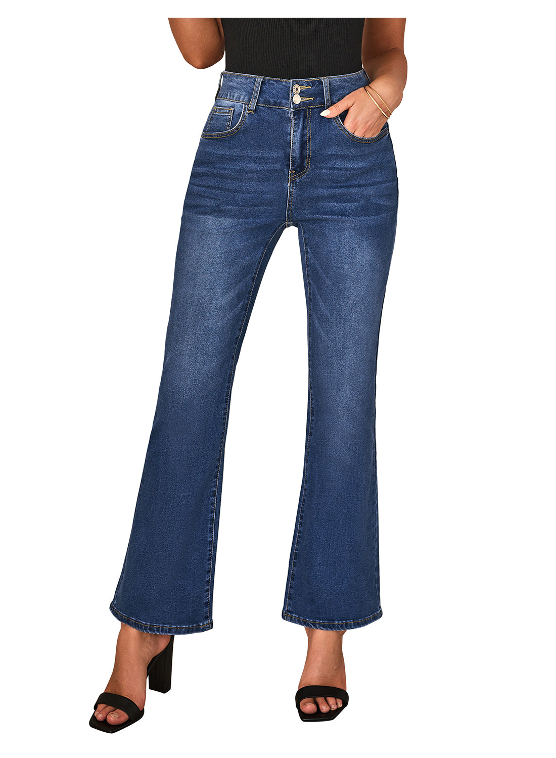 Heatique Women's High Waisted Wide Leg Denim Pants Stretchy Bell Bottom Flared Jeans