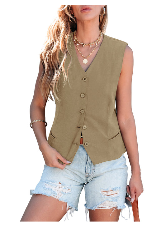 Heatique Elegant Vests for Women Breathable Lightweight Linen Sleeveless Vest Top for Work and Casual wear
