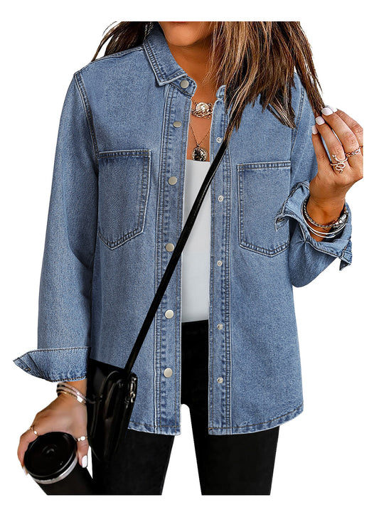 Heatique Classic Denim Jackets for Women Chic Western Long Sleeve Jacket with Pockets